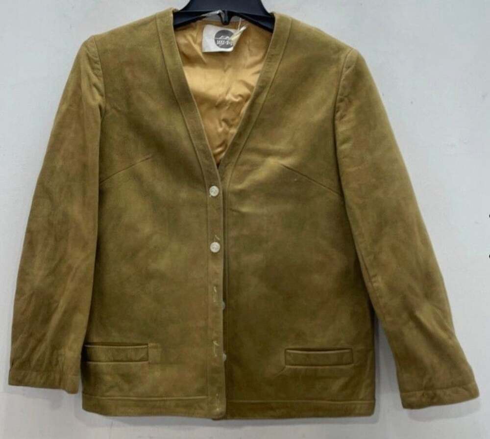 MAY-D&F Suede Leather Jacket Tan Button Up